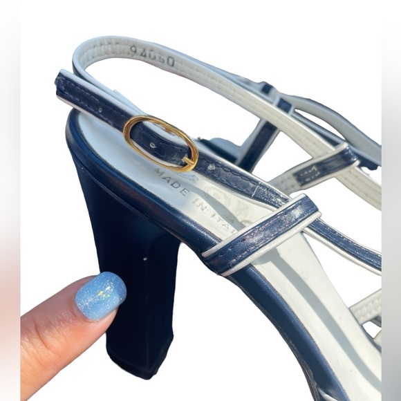 Vintage Italian Golo Navy and White Strappy Slingback Heels, Size 8AA (Narrow) - Picture 8 of 8